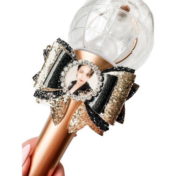 YEOSANG Ateez Photo Bow for Light Stick Decoration Black & Gold Deco Photo - Picture 1 of 1